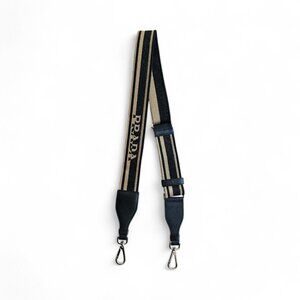Prada Black and Beige bag strap with silver-tone hardware and embroidered logo